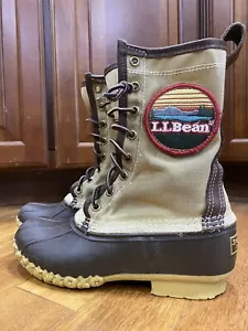 LL Bean Womens 7 Bean Boots Waxed Canvas Mt Katahdin Patch Duck Maine - Picture 1 of 18