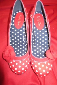 RUBY SHOO Red White Polka Dot Miley Heels Shoes pumps sz 7 navy white insole - Picture 1 of 5
