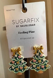 SUGARFIX by BaubleBar Feeling Pine Christmas Tree Earrings Gold Bow and Tree - Picture 1 of 2