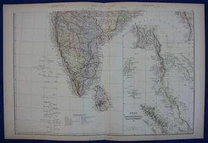 SOUTHERN INDIA, SRI LANKA, MALAYSIA, original antique atlas map, Blackie, 1884 - Picture 1 of 5