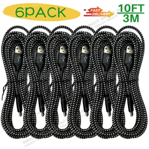6 Pack Braided 3M USB to Type-C Cable Long Fast Charger Charging Data Sync Cord - Picture 1 of 8