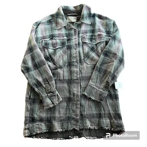 We The Free Womens Sz Medium Anneli Spanish Olive 100% Cotton Plaid Shirt Jacket - Picture 1 of 14