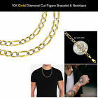 10K Yellow Gold Diamond Cut Figaro Link Chain Necklace & Bracelet 4Mm 7 - 24 Inc