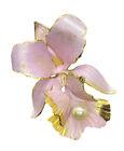 Cerrito Original 1982 Pink Purple Orchid Brooch Pin Gold Tone Paid Pearl Flower