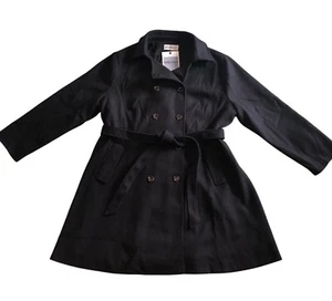 Hanna Nikole Women’s Wool Pea Coat Size 24W Black Double-Breasted Belted NWT - Picture 1 of 10