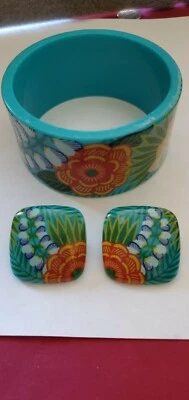 Juego de pulsera y pendientes de poste vintage AVON 1987 turquesa lucita belleza tropical Foto 1 de 4