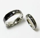 Bague assortie bracelet de mariage en acier inoxydable argent/noir plaqué CZ * amour éternel *