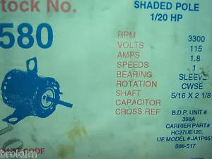 NUEVO EJE MAGNETEK 1/20 HP MOD 580 3000 RPM 115V CWSE 1 SP 5/16 X 2-1/8 - Imagen 1 de 9