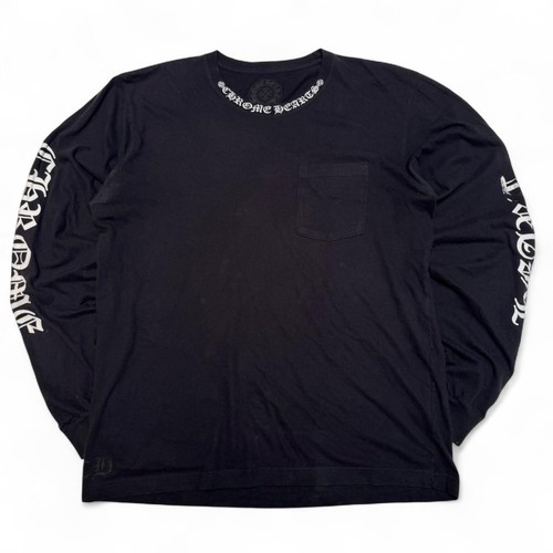 CHROME HEARTS T shirt manica lunga nera cromata con logo collo cuori manica verticale logo grande