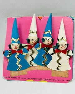 4 Vintage Paper Chenille Elf Pixie Japan Kitschy Stick On Christmas Decoration - Picture 1 of 6