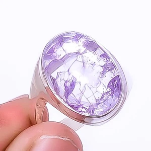 Crack Purple Crystal Handmade 925 Sterling Silver Jewelry Ring s.10 T39 - Picture 1 of 1