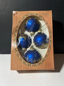 Vintage Krebs 3 Könige Bethlehem Szene Weihnachtsschmuck Glaskugeln blau gold - Bild 1 von 4