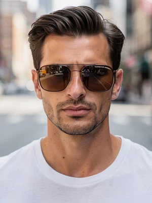 Porsche Design Sunglasses P8940 D Brown Titanium Mirrored Aviator Men 55mm - Image 1 of 4