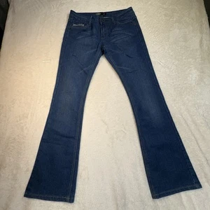 Cosmos Jeans Women 7/8 Blue Flare Denim Embroidered Angel Wings Pockets Cowgirl - Picture 1 of 13