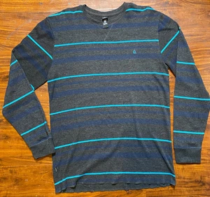 VTG Y2K Volcom Men's Thermal Knit Tee Long Sleeves Grey Striped  SZ XL - Picture 1 of 11