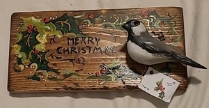 Frohe Weihnachten Wandrelief handbemalt Küken Vogel Stechpalme signiert Clearwater - Bild 1 von 8