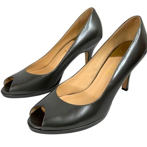 COLE HAAN x NikeAir Peep Toe Leather Pumps 3.5 inch heel in Metallic Gray Sz 8B - Picture 1 of 8