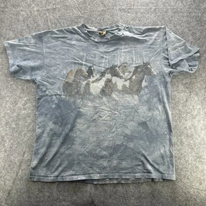 Camicia vintage y2k The Mountain uomo XL blu corsa cavalli Poconos Mtns grafica - Foto 1 di 13