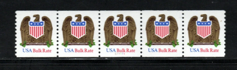 Stamp USA 10¢ Bulk Rate Eagle/Shield Plate #S11111 Coil Strip of 5 stamps MNH - Image 1 of 2