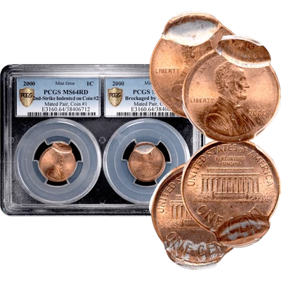2000 Lincoln Cent 1c Error - Mated Pair PCGS MS64 RD  - Image 1 of 4