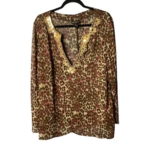 Lane Bryant 18/20 Animal Print Natación Cuello en V Cubrimiento Lentejuelas Doradas Borde Playa Piscina - Imagen 1 de 6