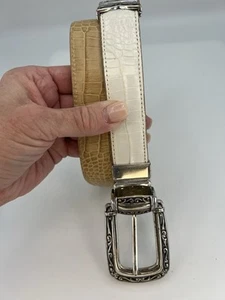 Cinturón Western Brighton Reversible Bronceado y Blanco con Hebilla Plateada y Detalles Talla M/L - Imagen 1 de 7
