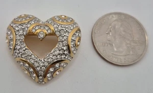 Swan Stamped, Swarovski Heart Broach Pin, Set with Multi- Clear White Crystals - Picture 1 of 4
