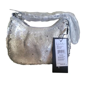 Nicole Miller Sequin Shoulder Bag Silver Metallic Evening Party Purse - Picture 1 of 3