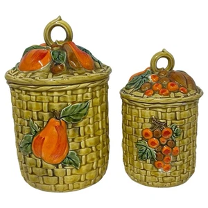 Bote tejido canasta Lefton vintage 7,5" y 9,5" frutas verduras Japón 5254 - Imagen 1 de 9