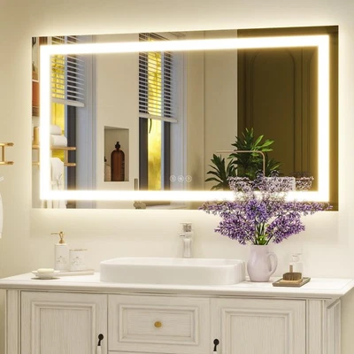 Espelho de banheiro LED 36"x 48", retroiluminado + iluminado frontal, espelho de banheiro LED com Li... - Imagem 1 de 4