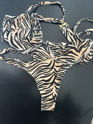 Bamba Swim Belle Underwired Top & Thong Bikini Bottom Set Tiger Print S / M - Image 1 of 4
