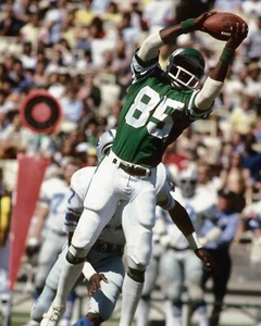 Foto vintage de fútbol americano de la NFL Wesley Walker Jump Catch New York Jets 8x10 - Imagen 1 de 1
