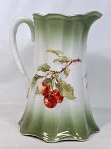 China Pitcher with Cherries ELP Co Waco China Green and White Antique - Picture 1 of 7