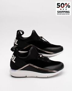 RRP€217 KARL LAGERFELD Sneakers US9 UK7 EU40 Contrast Leather Black Logo Flat