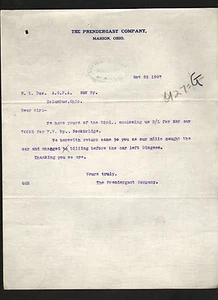 Prendergast Company 1907 letter lumber coal dealers Marion Ohio railroad H L Daw - Picture 1 of 1