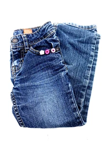 Girls Jeans Pants Size 4 Short Children Kids Buttons Pockets Adjustable Waist - Picture 1 of 8