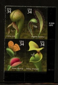 US 3531a (3528-31), 2001 CARNIVOROUS PLANTS, LR PBOF4, MNH (US1478) - Picture 1 of 1