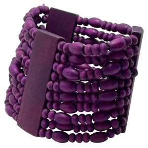 Purple Wood Multistrand Stretch Cuff Bracelet