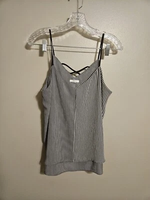 Maurices Tank Top Womens Black White Striped Blouse Sleeveless Spaghetti Strap L - Image 1 of 4