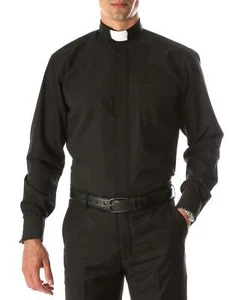 Camisa negra manga larga Clero Tab para hombre pastor predicador ministro - Imagen 1 de 7