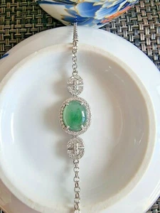 Genuine Translucent Icy Green 2.95ct Jadeite Jade (Type A) 925 Silver Bracelet - Picture 1 of 12
