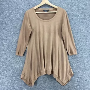 Grace Elements Blouse Women S Small Brown 3/4 Sleeve Round Neck Gathered Casual - Picture 1 of 8