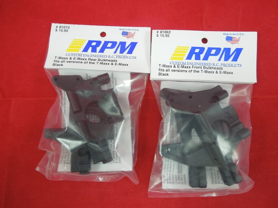 RPM TRAXXAS T-MAXX E-MAXX BLACK Front + Rear BULKHEADS BRUSHLESS 2.5 3.3 NEW - Image 1 of 1