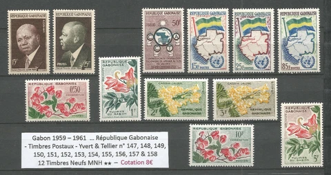 Gabon 1959 - 1961 République Gabonaise - Complet Years - Postage Stamps - MNH ** Cover