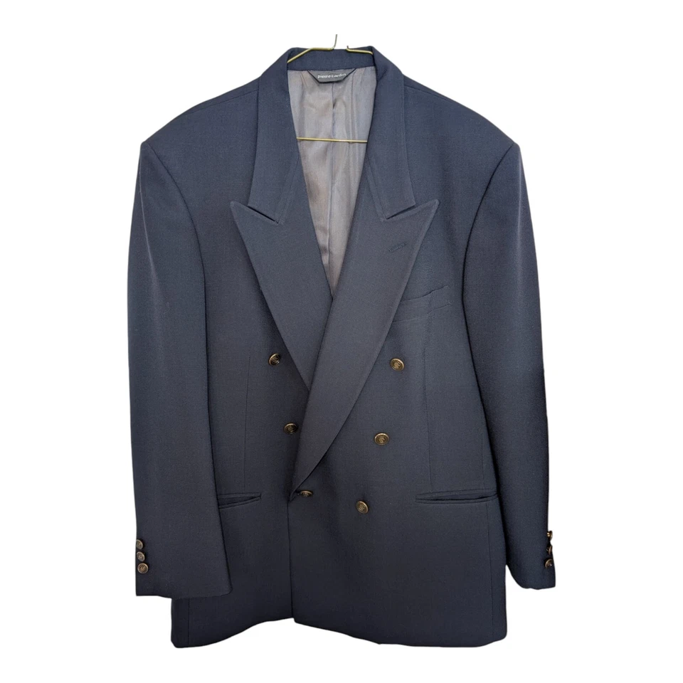 Vtg Pierre Cardin Double Breasted Dark Navy Blue Sport Coat Mens Size 44L EUC - Image 1 of 4