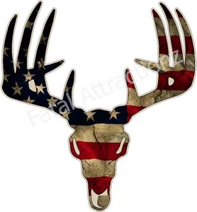 Distressed American Flag Deer Skull S6 Vinyl Sticker Decal hunt buck whitetail - Picture 1 of 1