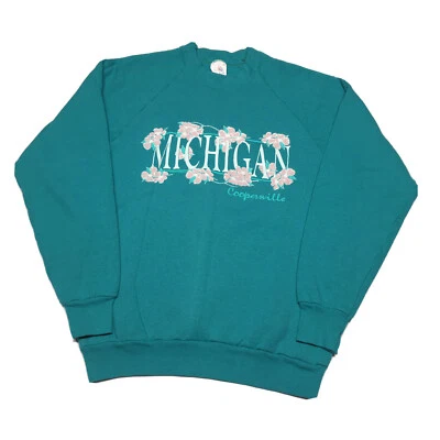 Vintage 90s Michigan Sweatshirt Medium Pullover Flowers Art Hipster USA Made 80s - Image 1 of 4