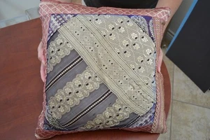 HANDMADE SARI DESIGN SOFT POLY THROW PILLOW 16" x 16" #X5 - Picture 1 of 2