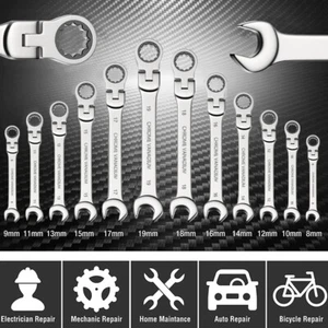 ENSEMBLE CLE A DOUILLES AVEC CLIQUET SET COMPLET ACIER TETE FLEXIBLE CHROME POLI - Picture 1 of 20