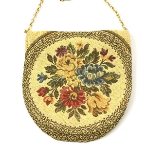 Vintage MAGID Handbag Purse Tapestry Chain Strap Floral Metallic Threads - Picture 1 of 12